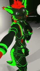 animal_genitalia animal_penis anthro balls canine collar fox green_fox green_fur green_penis green_sheath harness male nikofloof nikofox penis rexouium sheath solo solo_male vrchat