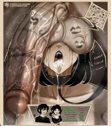 1boy 1girls after_oral cum female gigantic_penis huge_cock human jebjebbz leash leash_and_collar male oral