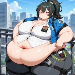(zenless_zone_zero) 1female 1females 1girls ai_generated exposed_fat_belly fat fat_female fat_girl fat_woman female female_focus female_only hoyoverse light-skinned_female light_skin mihoyo mihoyo_technology_(shanghai)_co._ltd. new_eridu_public_security obese obese_female solo solo_female solo_focus ssbbw weight_gain weight_gain_female zenless_zone_zero zhu_yuan