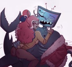 1:1 ass balls black_body blush bodily_fluids breasts brown_body claws clothing dark_skin demon demon_humanoid duo electronics fangs female female_penetrated for_a_head hair hazbin_hotel hi_res humanoid humanoid_on_humanoid interspecies kiss_mark male male/female male_penetrating male_penetrating_female object_head open_mouth partially_clothed penetration penis pleasure_face pussy screen screen_face screen_head sex simple_background straight sweat teeth television thick_thighs tv_head vaginal vaginal_penetration vaginal_sex velvette vox_(hazbin_hotel)