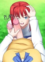 aozaki_aoko big_penis bottomless bratty bratty_submissive cock_slap commission commissioner_upload female futanari hand_on_head head_grab intersex large_penis light-skinned_female light-skinned_futa light_skin long_hair looking_at_viewer melty_blood motion_blur motion_lines one_eye_closed open_mouth partially_clothed penis penis_slap penis_slapping_face pov red_hair saishuuyume small_breasts smile smug smug_expression smug_face smug_grin smug_smile text tsukihime type-moon yumizuka_satsuki