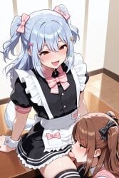 2025 2boys 2femboys ai_generated aifantasydream alternate_version_available brown_hair crossdressing crossover fellatio femboy femboy_on_femboy feminine_male girly green_eyes idolmaster idolmaster_side-m inuyama_tamaki male mizushima_saki noripro oral oral_sex trap virtual_youtuber yaoi
