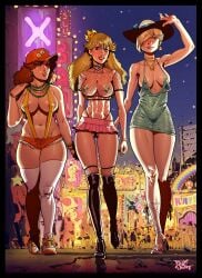 3girls areola_slip areolae armwear big_breasts bimbo black_nail_polish black_nails black_thong blonde_hair blue_dress blue_eyes bottomwear boxofwant bracelet brown_hair choker cleavage crown dress ear_piercing earrings female female_only fishnet fishnet_clothing fishnet_legwear fishnet_topwear fishnets footwear full_body hair_over_one_eye hat headwear heels high_heel_boots high_heels high_resolution highres hips legwear lips lipstick long_hair long_nails mario_(series) medium_breasts miniskirt nail_polish nails necklace neckwear nintendo orange_shorts pasties pearl_necklace pink_skirt princess_daisy princess_peach princess_rosalina red_lips red_lipstick revealing_clothes sandals shoes short short_dress short_shorts short_skirt skimpy skimpy_clothes skirt sling_bikini star_earrings sun_hat tall_female thick_lips thick_thighs thighhighs thighs thong toenails topwear watch white_thighhighs yellow_sling_bikini