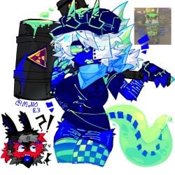 1girls artist_signature blue_clothing blue_skin breasts clothed dated female munooo137 oc original_character reference_image roblox roblox_avatar robloxian scene self_upload tagme thighs white_hair