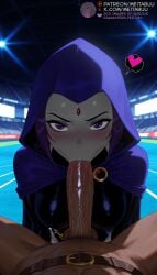 1boy 1girls :>= ai_generated belt blush breasts cape cloak clothed_female_nude_male colored_skin dark-skinned_male dark_skin dc dc_comics erection fellatio forehead_jewel grey_skin heart heart-shaped_pupils hood hood_up hooded_cape hooded_cloak indoors interracial large_penis leotard looking_at_viewer male_pubic_hair medium_breasts meitabuu nude oral penis pool pov pov_crotch pubic_hair purple_eyes purple_hair rachel_roth raven_(dc) saliva short_hair solo_focus spoken_heart straight symbol-shaped_pupils teen_titans testicles uncensored veins veiny_penis