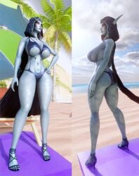 1girls 2023 3d 3d_(artwork) beach big_breasts blizzard_entertainment blue_body breasts cape cloak elf elf_ears female female_only forsaken guidugalle guimontag heels hood mawsworn more_at_source nipples nude pointy_ears red_eyes solo sylvanas_windrunner undead warcraft white_hair world_of_warcraft