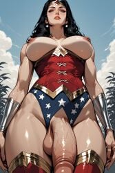 1futa 2d ai_generated arm_guards black_hair blue_sky blue_underwear breasts corset cum_drip cum_dripping_from_penis darkmage1880 dc_comics dickgirl exposed_breasts futanari greek_architecture headband large_breasts large_penis legwear light-skinned_futa light_skin massive_breasts massive_penis muscular muscular_futa nipple_rings oiled_skin red_corset red_legwear shiny_skin tiara topless white_skin wonder_woman wonder_woman_(series) wonder_woman_outfit