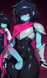 ai_generated blue_body blue_skin clothing_malfunction cock_out deltarune femboy kris_(deltarune) leotard male male_only nipple_out nipples nonbinary_(lore) penis presenting presenting_penis rcos ripped_clothing ripped_pants solo solo_focus solo_male sweating twink undertale_(series) yaoi