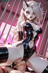 ai ai_generated anthro assertive_female cowgirl_position dominatrix facesitting female femdom furry helluva_boss latex loona loona_(helluva_boss) reshinart sitting_on_face watermark