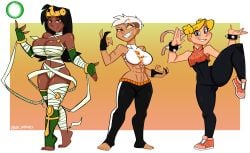 3girls chun-li_(cosplay) cosplay elizabeth_(zrfurious) female female_only furiousart imani_(zrfurious) juri_han_(cosplay) lucy_(zrfurious) menat_(cosplay) street_fighter zrfurious