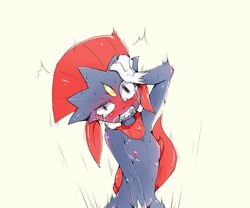 1girls black_eyes blush drool female female_only flat_chest furry looking_at_viewer nipples pokemon pokemon_dppt pov shu-hoocooh small_breasts tears weavile