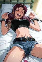 ai_assisted ai_generated bed black_lagoon bondage bondage bound chained forced_orgasm qadisa revy vibrator