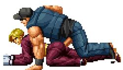 anal anal_sex animated ass behind blonde_hair bottomwear bouncing_ass butt clark_still clothing cum cum_inside erection female handwear human jiggle king_(snk) king_of_fighters large_penis m.u.g.e.n mp4 no_sound penis pixel_art rape reverse_trap ripped_clothing ripped_pants sex snk straight teramussa topwear torn_clothes tuxedo video