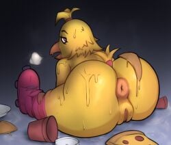 1girls anus avian beak big_ass chica_(fnaf) chicken chicken_girl digital_drawing_(artwork) exhausted eyebrows eyelashes female female_focus female_only five_nights_at_freddy's five_nights_at_freddy's:_secret_of_the_mimic hewa_art huge_ass large_ass looking_at_viewer looking_back on_floor on_ground orange_anus party_time_chica pink_eyes pizza pizza_on_ass presenting presenting_anus presenting_hindquarters pussy roller_chica_(fnaf) roller_skates scottgames solo solo_female solo_focus spilled_drink steel_wool_studios sweat sweatdrop sweaty sweaty_ass tagme yellow_body yellow_feathers