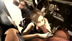 1boy 1girls 3d 3d_(artwork) animated biohazard blowjob_in_the_pose blue_eyes brown_hair claire_redfield claire_redfield_(jordan_mcewen) clothed_male_nude_female clothing coach_(left_4_dead) crossover dark-skinned_male dark_skin deepthroat eye_contact eyeshadow fellatio female inside_car interracial kamadeva left_4_dead left_4_dead_2 legs_crossed long_hair male moaning mp4 naughty_face no_sound open_mouth oral penis ponytail pov public remake resident_evil resident_evil_2 resident_evil_2_remake slim source_filmmaker teeth throat_barrier throat_bulge video wip