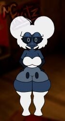 armwear big_thighs black_eyes blue_body blue_pants clothed clothing disney eyelashes fan_character female female_only five_nights_at_freddy's five_nights_at_treasure_island fnati hands_on_hips looking_at_viewer mcdope_(artist) mcnutz_(artist) mickaline_(mcnutz) mickey_mouse mouse mouse_ears mouse_girl pants round_ears shortstack solo thick_thighs thighhighs topwear white_fur white_hair white_pupils white_topwear wide_hips