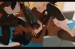 1girls 2futas 2futas1girl alien alien_futa balls black_hair blonde_hair blue_tongue bottomless bottomless_female bottomless_futa breast_grab breasts closed_eyes dark-skinned_female dark-skinned_futa dark_skin dickgirl dickgirl/female double_penetration earrings fellatio group group_sex hair_bun hairy hairy_pussy high_heels human human_futa incase intersex intersex/female interspecies large_breasts leg_up light-skinned_futa light_skin long_hair medium_breasts office oral original penis puazi pubic_hair pussy sex skirt_lift spread_legs story_at_source thighhighs threesome ttf_threesome vaginal_penetration vaginal_sex
