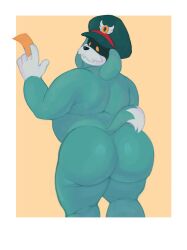 anthro ass big_ass canine canis conductor_(sonic) floppy_ears fur furry hat male male_only nude overweight sega sonic_(series) sonic_the_hedgehog_(series) the_murder_of_sonic_the_hedgehog ticket yellow_eyes