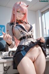 ai ai_generated anime beckoning day female from_below inside mature_female office pussy reshinart secretary seductive sexy sexy_pose skirt suit upskirt watermark zero_two_(darling_in_the_franxx)