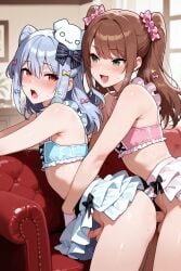 2025 2boys 2femboys ai_generated aifantasydream alternate_version_available anal anal_sex brown_hair crossdressing crossover erect_penis erection femboy feminine_male frilled_skirt girly green_eyes idolmaster idolmaster_side-m inuyama_tamaki legwear male mizushima_saki noripro penis sex skirt thick_thighs thighs trap virtual_youtuber yaoi