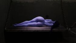 2022 3d ass_focus big_ass blizzard_entertainment blue_hair blue_skin bubble_butt child_bearing_hips dat_ass female female_only guidugalle guimontag huge_ass jail jail_cell laying_down laying_on_side long_hair nude overwatch ponytail prison prison_cell thick_thighs widowmaker