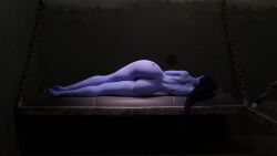 2022 3d ass_focus big_ass blizzard_entertainment blue_hair blue_skin bubble_butt child_bearing_hips dat_ass female female_only guidugalle guimontag huge_ass jail jail_cell laying_down laying_on_side long_hair nude overwatch ponytail prison prison_cell queen_of_spades tattoo thick_thighs widowmaker
