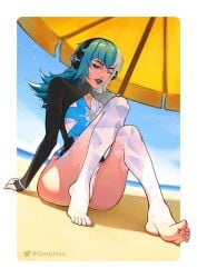 1girls asian asian_female ass blue_hair breasts cleavage full_body genjiruu korean korean_female large_breasts light-skinned_female light_skin long_hair looking_at_viewer luna_snow luna_snow_(cool_summer) luna_snow_(marvel_rivals) marvel marvel_comics marvel_rivals multicolored_hair official_alternate_costume one-piece_swimsuit smile solo split-color_hair sunglasses swimsuit thighs two-tone_hair white_hair