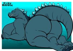 2024 absurd_res all_fours alpha_channel anthro artist_name ass big_breasts big_butt biped black_outline blue_body blue_scales blue_sclera breasts claws colored feet female godzilla godzilla_(series) head_turned hi_res huge_breasts kaiju long_tail looking_at_viewer looking_back non-mammal_breasts nude nude_anthro nude_female outline p1aymannx scales shaded sharp_teeth smile snaggle_teeth solo spiked_tail spikes spikes_(anatomy) tail teeth text three-quarter_view toe_claws toes toho yellow_eyes