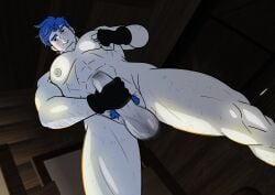 1boy balls foreskin forsaken forsaken_(roblox) gloves guest_1337_(forsaken) guest_1337_(the_last_guest) male masturbation muscular muscular_male nipple_play nipples penis roblox roblox_game robloxian silly_hare solo the_last_guest uncircumcised