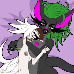 1boy 1girls anthro domestic_cat drugs fake_breasts felid feline felis green_hair hair hybrid long_fingernails long_hair lsd_(vrabo) macropod mammal marsupial mohawk petrabyte_incast puffy_lips short_hair tattoo torture tugging vampire vrabo white_hair