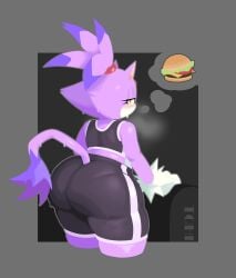 1girls after_workout anthro ass big_ass blaze_the_cat bottom_heavy burger chubby chubby_female crop_top fat_ass feline female female_only food furry furry_only huge_ass large_ass looking_at_viewer looking_back musk musk_clouds pantylines shorts solo sonic_(series) sonic_the_hedgehog_(series) sweat sweatdrop sweaty_body tail theonehornedimp thick_ass thick_thighs thought_bubble thunder_thighs wide_hips workout_clothes