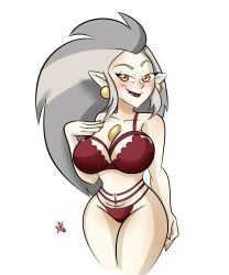 amulet big_ass big_breasts big_hair blush blushing_at_viewer breasts clothed clothing commentary commentary_request disney disney_channel earrings eda_clawthorne female golden_eyes gray_hair grey_hair kaimansita long_fingernails long_nails looking_at_viewer mature mature_female milf oerba_yun_fang pointy_ears sexy_clothing sexy_outfit sharp_tooth sharp_tooth_smile the_owl_house witch witch_(the_owl_house)