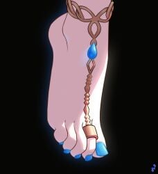 1girls artist_logo barefoot_sandals_(jewelry) black_background blue_toenail_polish blue_toenails feet feet_only female female_only focalors_(genshin_impact) foot_fetish foot_focus furina_(genshin_impact) genshin_impact mohoshadream toe_ring toenail_polish toes