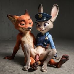 123kubik 3d ai_generated cute cute_face disney female fox furry judy_hopps knot nick_wilde paws police police_hat police_officer police_uniform pussy rabbit realistic sex smile smiling vaginal_penetration vaginal_sex zootopia