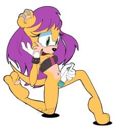 1girls chinry female girl masturbation mina_mongoose mongoose pinup sega solo sonic_(series) sonic_the_hedgehog_(series) topless_female toy vibrator