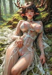 ai_generated antlers black_hair blowjob cute elf elf_ears female lingerie provocative_pose pussy red_eyes revealing_clothes seductive seductive_expression short_hair suggestive sultry teasing usebackdooronly
