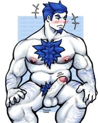 balls blush body_hair erection forsaken_(roblox) guest_1337_(forsaken) guest_1337_(the_last_guest) male muscular muscular_male penis roblox roblox_game robloxian sekh__ solo the_last_guest veins veiny_muscles veiny_penis