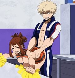 1boy 1girls animated ass ass_focus bent_over bent_over_table big_ass big_breasts big_butt bimbo breasts brown_eyes brown_hair bubble_ass bubble_butt busty butt_focus cheerleader clothed_sex dat_ass doggy_style female huge_breasts katsuki_bakugou large_ass male my_hero_academia nightlykrumbs ochako_uraraka open_mouth skirt straight teenager thick_ass u.a._cheerleader_outfit u.a._gym_uniform yellow_hair