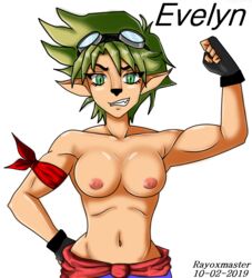 1girls 2019 artist_art big_breasts big_muscles breasts corpus_(character) dated female female_only furry furry_ears muscular muscular_female original_character rayoxmaster text topless watermark