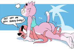 3_toes ambiguous_penetration ass big_butt cephalopod clothed clothing dialogue domestic_cat eroborus felid feline felis male mammal marine mollusk octopus partially_clothed penetration roz toes yaoi