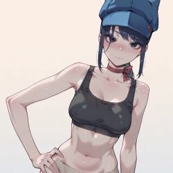 ai_generated anime black_eyes cappie dark_blue_hair female miside mita red_choker sexy sportswear vitalikmk2 white_skin