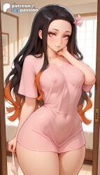 1girls 2026 ai_assisted ai_generated anime artist_name breasts bust covered_nipples demon_slayer explicit hi_res high_quality high_resolution highres indoors kamado_nezuko kimetsu_no_yaiba long_hair multicolored_hair nezuko_kamado panties panties_removed patreon patreon_username pink_ribbon skypassion solo stable_diffusion underwear watermark