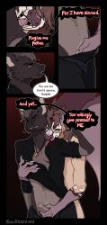 absurd_res anthro bat bite blood blood_in_mouth bloodybuzzard bodily_fluids clothed clothing comic dialogue duo fangs from_behind_position grabbing_from_behind hand_in_underwear handjob hi_res male male/male mammal megabat partially_clothed penile penis priest sex speech_bubble teeth underwear vampire wings