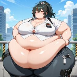 (zenless_zone_zero) 1female 1females 1girls ai_generated exposed_fat_belly fat fat_female fat_girl fat_woman female female_focus female_only hoyoverse light-skinned_female light_skin mihoyo mihoyo_technology_(shanghai)_co._ltd. new_eridu_public_security obese obese_female solo solo_female solo_focus ssbbw weight_gain weight_gain_female zenless_zone_zero zhu_yuan