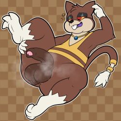 1:1 anthro avellano_(woofington_gator) balls big_balls bodily_fluids collar collar_only confusion darkened_balls darkened_genitalia darkened_penis drunk female gem generation_5_pokemon genitals half-closed_eyes hand_on_hip hi_res male multicolored_eyes musk musk_clouds musky_penis narrowed_eyes nintendo nude open_mouth penis piercing pokemon pokemon_(species) presenting presenting_balls presenting_penis purple_tongue pussy scratching scratching_head shaved_pussy shaved_tail solo spread_legs spreading substance_intoxication sweat sweatdrop teeth tongue tongue_piercing watchog woofington_gator