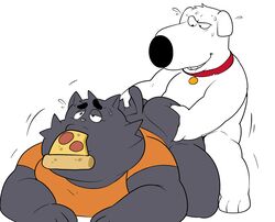 anthro ass big_butt brian_griffin canid canine canis collar domestic_cat domestic_dog eroborus family family_guy felid feline felis food furry male mammal overweight pizza pooka_(ero) sex sweat yaoi