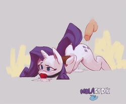 anal ball_gag big_penis blue_eyes bondage creampie cum cum_in_pussy cum_inside drool drooling equine female furry gag horse human human_penis male molasteak my_little_pony penis pony purple_hair rarity_(mlp) sex straight straight_hair vaginal_penetration