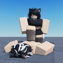 1boy 1girls 3d ballbusting balls baseplate blindfold blindfolded bored bored_expression breasts clothed_female clothed_female_nude_male dominant_female female femdom gag gagged male miljkfarts milky_(miljkfarts) nude_male penis purse roblox robloxian snowy_(miljkfarts) stepping_on_balls stepping_on_genitals stepping_on_male stepping_on_penis submissive_femboy submissive_male thighhighs underboob