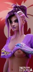 1girls 3d areolae blender breasts discko erect_nipples female female_only hoop_earrings hoop_earrings_oversized large_breasts looking_at_viewer nipples overwatch solo sombra thong