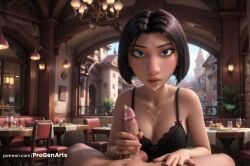 1boy 1boy1girl 1girls after_fellatio ai_generated artist_name balls black_bra black_hair blue_eyes bow_bra bra breasts chair cleavage colette_tatou collarbone cum cum_on_body cum_on_breasts cup day disney drinking_glass erection facial female food foreskin handjob hi_res indoors lace-trimmed_bra lingerie lips looking_at_viewer makeup male mascara medium_breasts nail_polish nose parted_lips patreon_logo patreon_username penis pixar plant pov pov_across_table progenarts ratatouille short_hair solo_focus straight table testicles uncensored uncircumcised underwear watermark web_address wine_glass